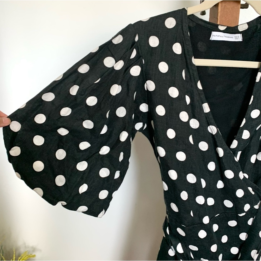 Faithful the Brand Godiva Wrap Linen Dress Black & White Polka Dot US 8 - Picture 12 of 15